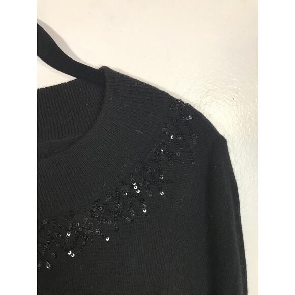 Lafayette 148 New York Sweater Large Black Beaded Sequin Capsule Office Classic - Picture 2 of 6